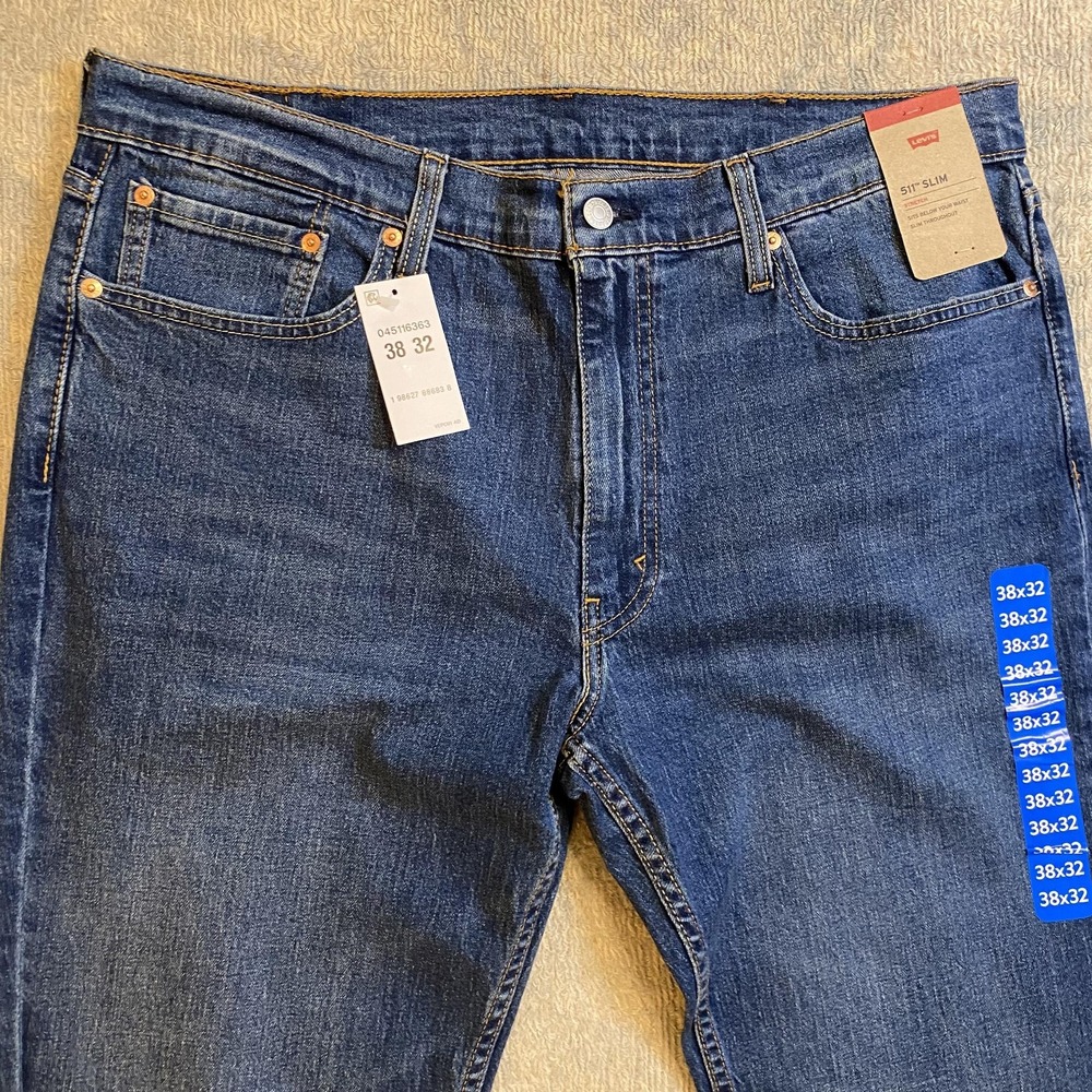 Levis 511 Jeans Mens 38x32 Blue Slim Straight Stretch Denim Medium Wash Pants - Picture 2 of 15